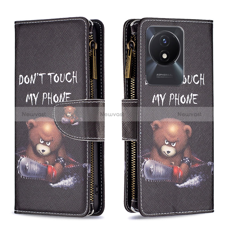 Leather Case Stands Fashionable Pattern Flip Cover Holder B04F for Vivo Y11 (2023)