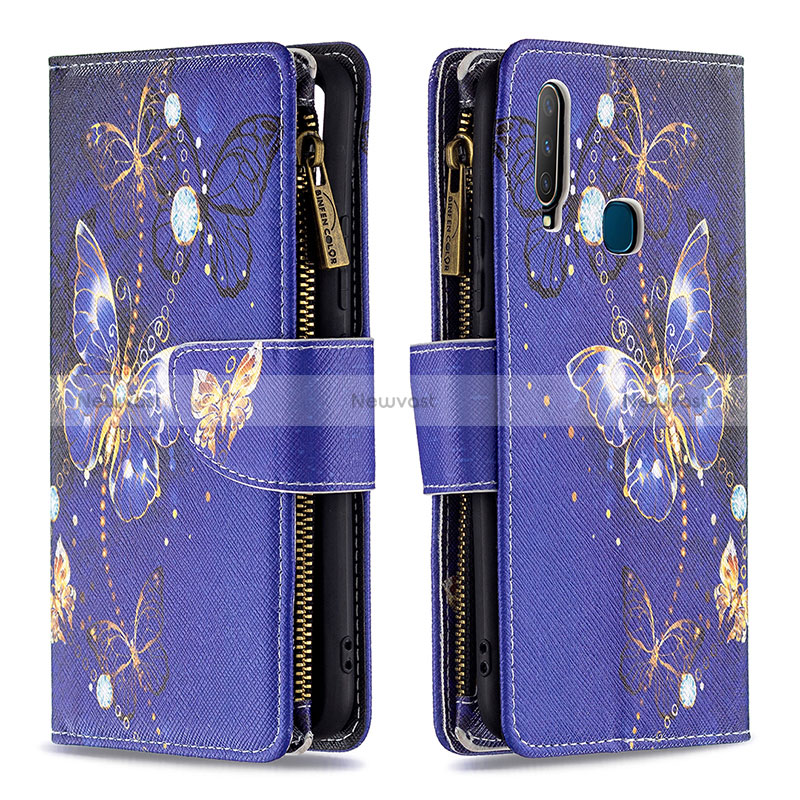 Leather Case Stands Fashionable Pattern Flip Cover Holder B04F for Vivo Y11