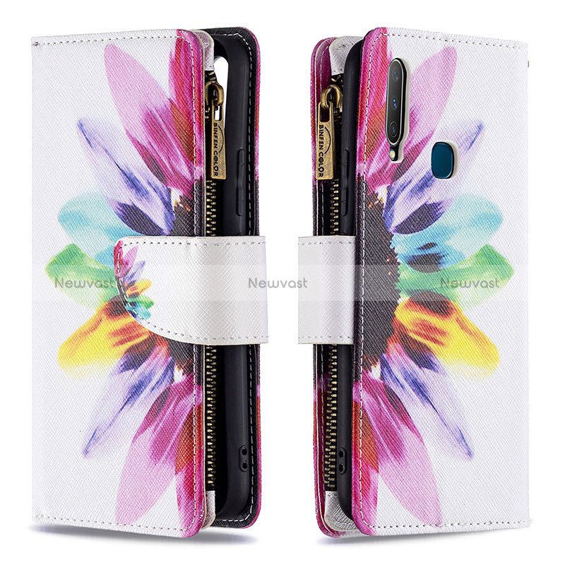 Leather Case Stands Fashionable Pattern Flip Cover Holder B04F for Vivo Y11