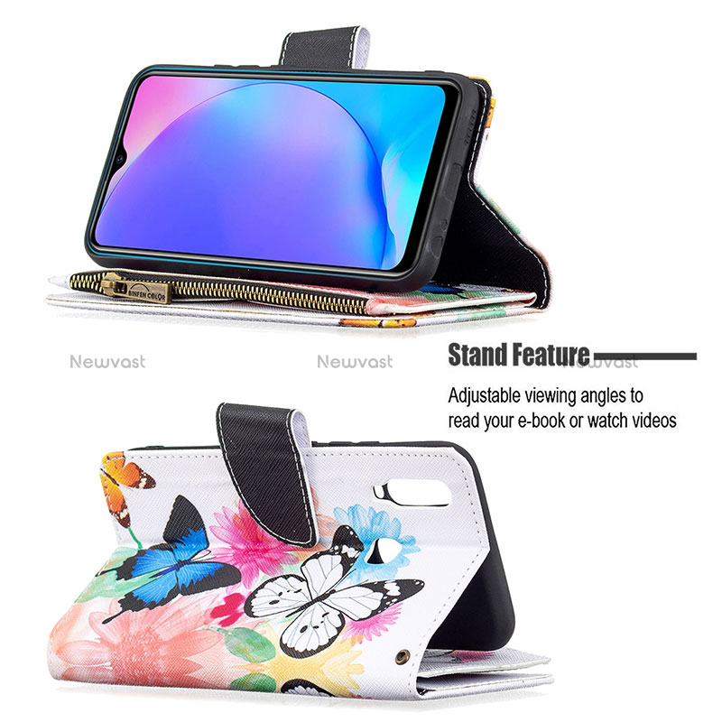 Leather Case Stands Fashionable Pattern Flip Cover Holder B04F for Vivo Y12