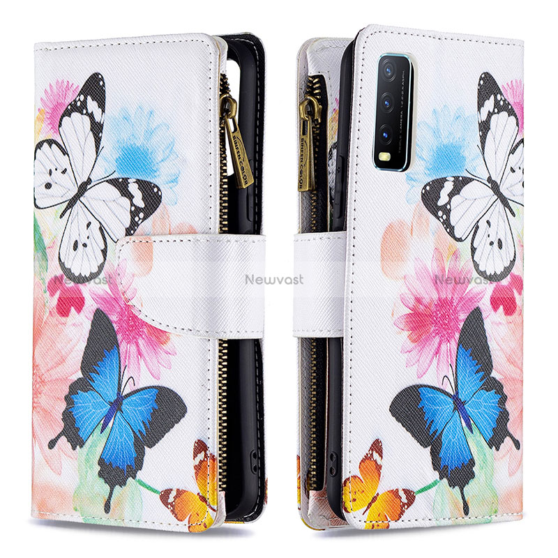 Leather Case Stands Fashionable Pattern Flip Cover Holder B04F for Vivo Y12s (2021) Colorful