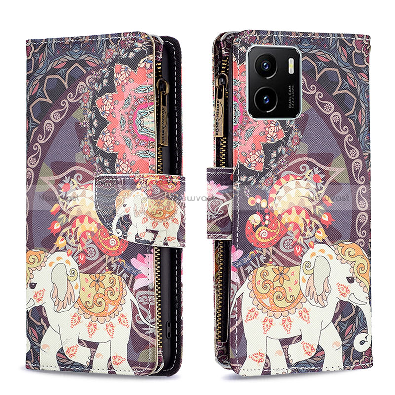 Leather Case Stands Fashionable Pattern Flip Cover Holder B04F for Vivo Y15A