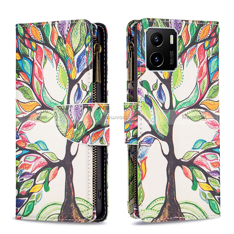 Leather Case Stands Fashionable Pattern Flip Cover Holder B04F for Vivo Y15A