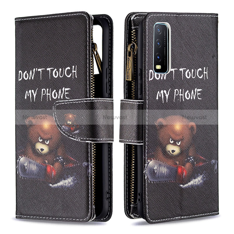 Leather Case Stands Fashionable Pattern Flip Cover Holder B04F for Vivo Y20s G