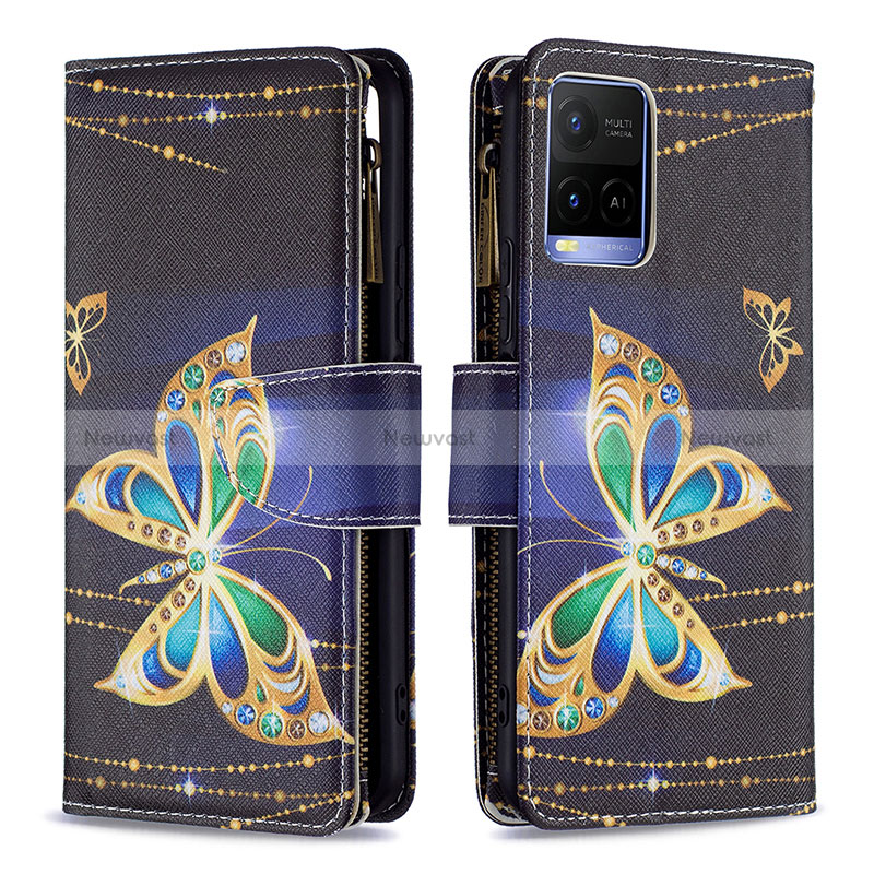 Leather Case Stands Fashionable Pattern Flip Cover Holder B04F for Vivo Y21