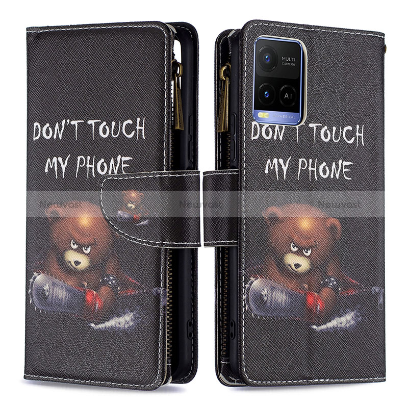 Leather Case Stands Fashionable Pattern Flip Cover Holder B04F for Vivo Y21