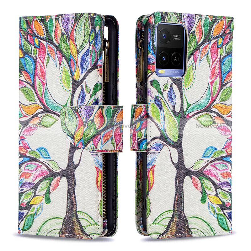 Leather Case Stands Fashionable Pattern Flip Cover Holder B04F for Vivo Y21