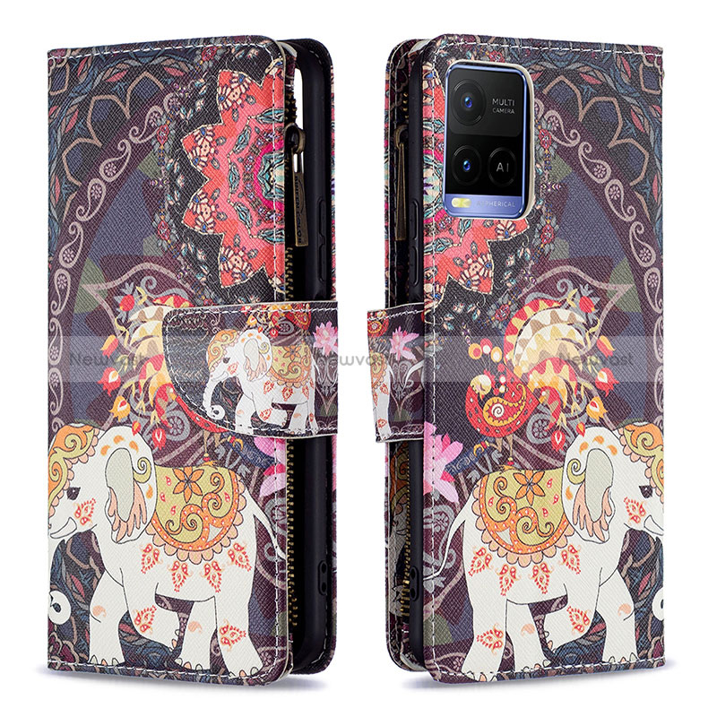 Leather Case Stands Fashionable Pattern Flip Cover Holder B04F for Vivo Y21a