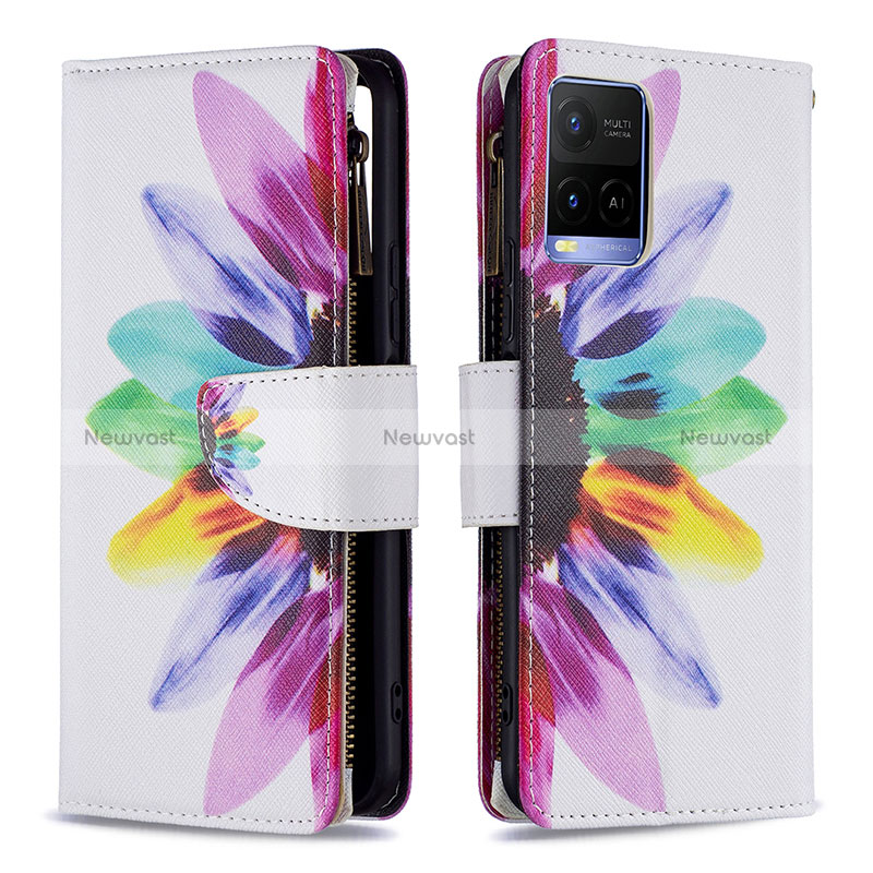 Leather Case Stands Fashionable Pattern Flip Cover Holder B04F for Vivo Y21e