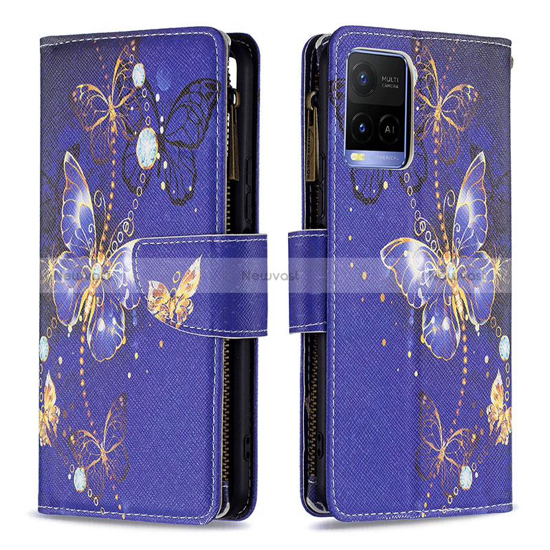 Leather Case Stands Fashionable Pattern Flip Cover Holder B04F for Vivo Y21e