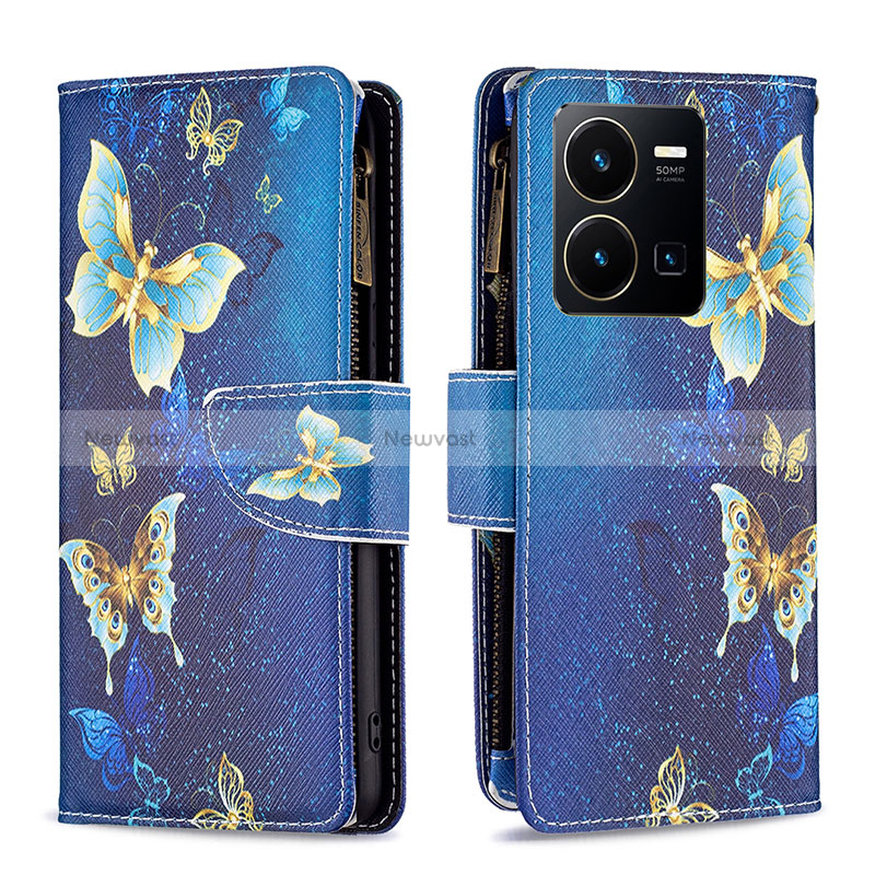 Leather Case Stands Fashionable Pattern Flip Cover Holder B04F for Vivo Y35 4G