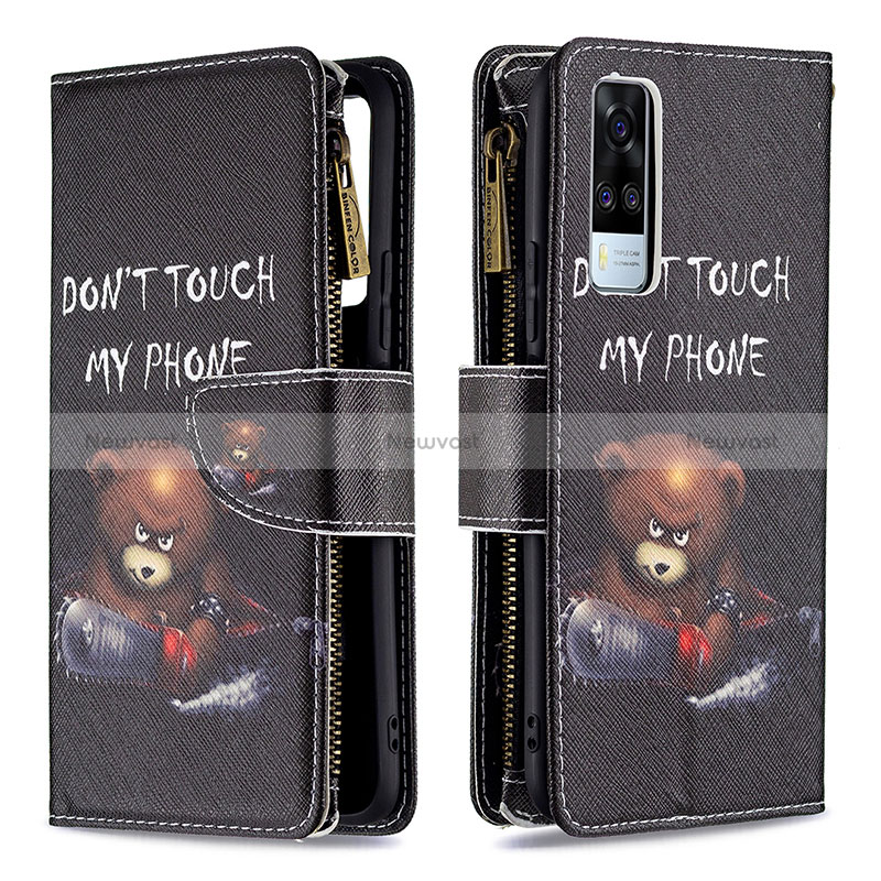 Leather Case Stands Fashionable Pattern Flip Cover Holder B04F for Vivo Y51 (2021)