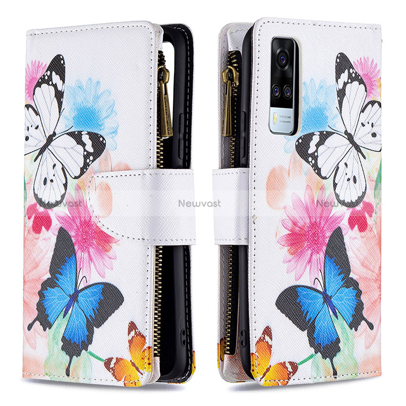 Leather Case Stands Fashionable Pattern Flip Cover Holder B04F for Vivo Y51A