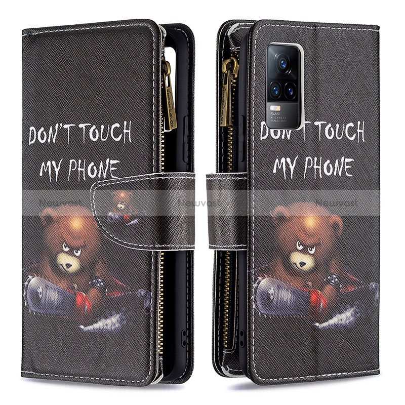 Leather Case Stands Fashionable Pattern Flip Cover Holder B04F for Vivo Y73 (2021)