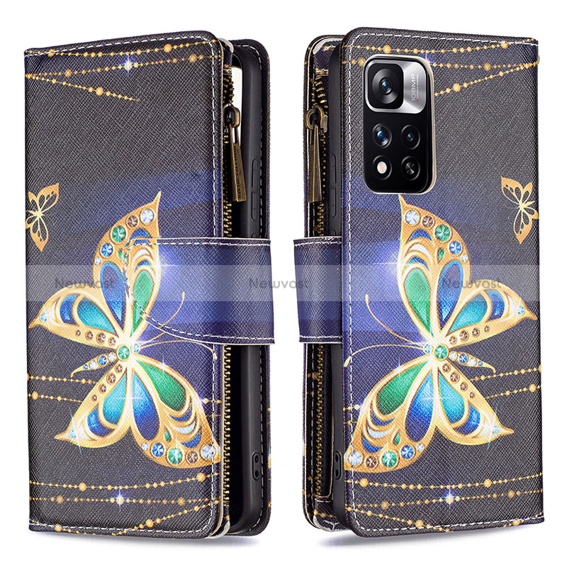 Leather Case Stands Fashionable Pattern Flip Cover Holder B04F for Xiaomi Mi 11i 5G (2022) Black