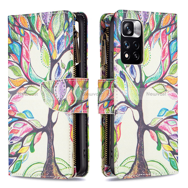 Leather Case Stands Fashionable Pattern Flip Cover Holder B04F for Xiaomi Mi 11i 5G (2022) Green
