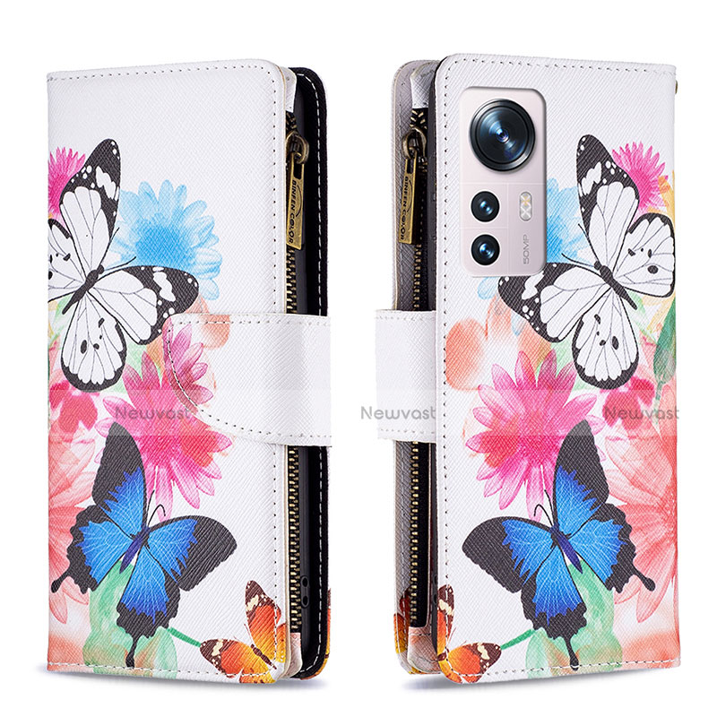 Leather Case Stands Fashionable Pattern Flip Cover Holder B04F for Xiaomi Mi 12 5G Colorful