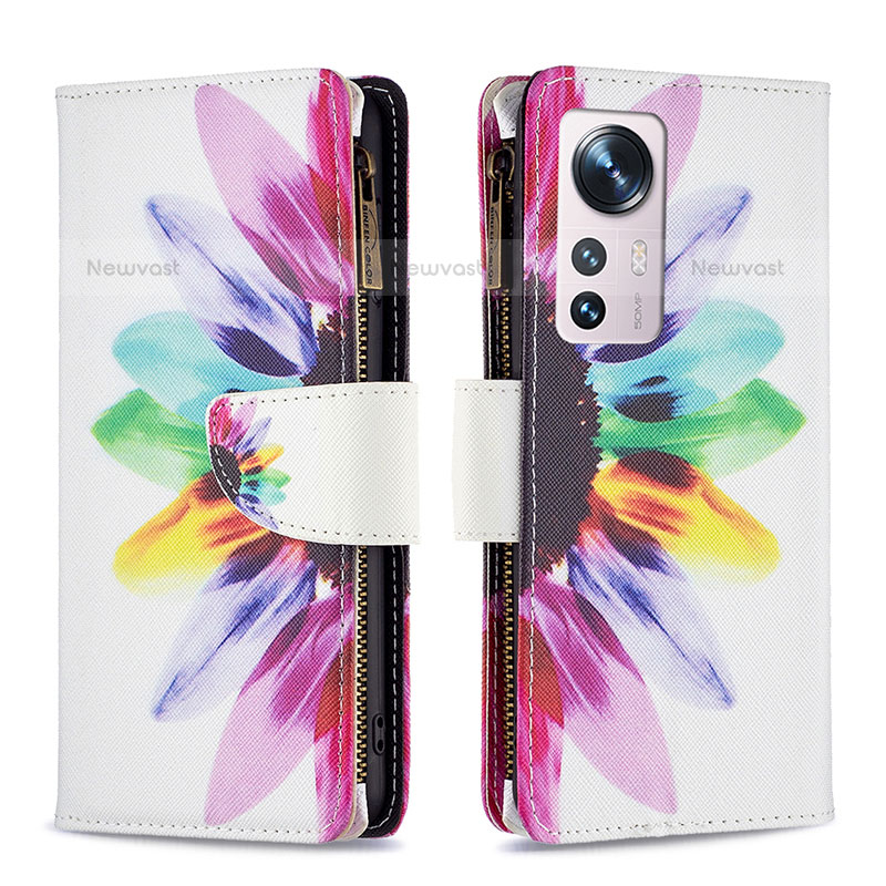 Leather Case Stands Fashionable Pattern Flip Cover Holder B04F for Xiaomi Mi 12S 5G Hot Pink