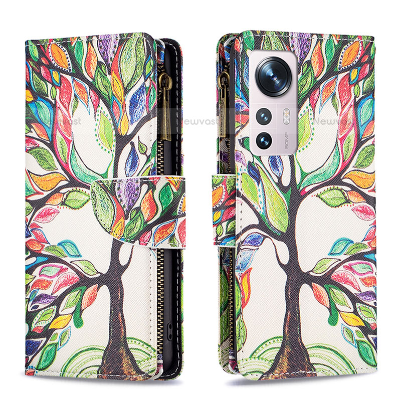 Leather Case Stands Fashionable Pattern Flip Cover Holder B04F for Xiaomi Mi 12S Pro 5G Matcha Green