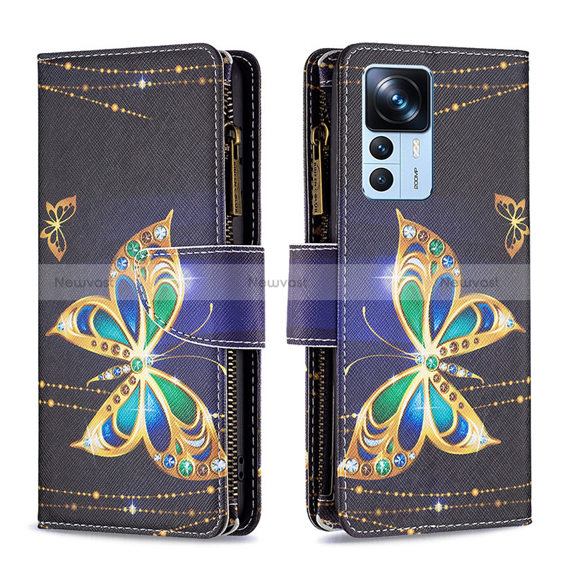 Leather Case Stands Fashionable Pattern Flip Cover Holder B04F for Xiaomi Mi 12T 5G Black