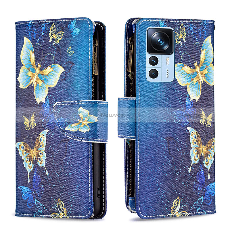 Leather Case Stands Fashionable Pattern Flip Cover Holder B04F for Xiaomi Mi 12T 5G Blue