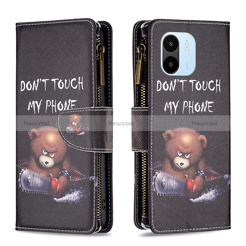 Leather Case Stands Fashionable Pattern Flip Cover Holder B04F for Xiaomi Poco C51