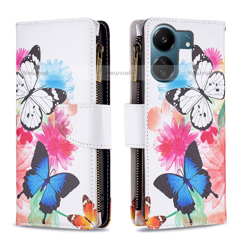 Leather Case Stands Fashionable Pattern Flip Cover Holder B04F for Xiaomi Poco C65