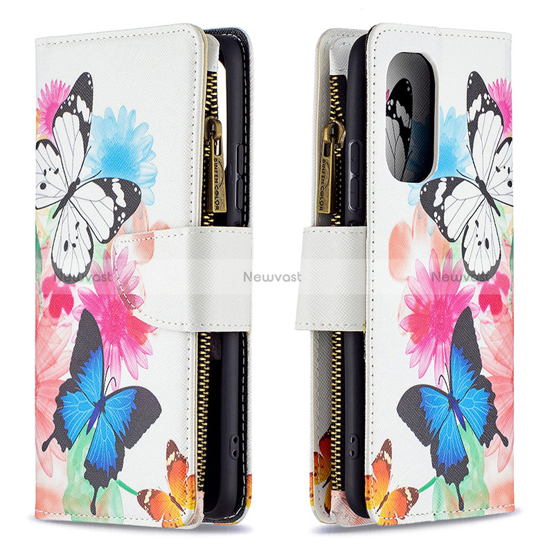 Leather Case Stands Fashionable Pattern Flip Cover Holder B04F for Xiaomi Poco F3 5G Colorful