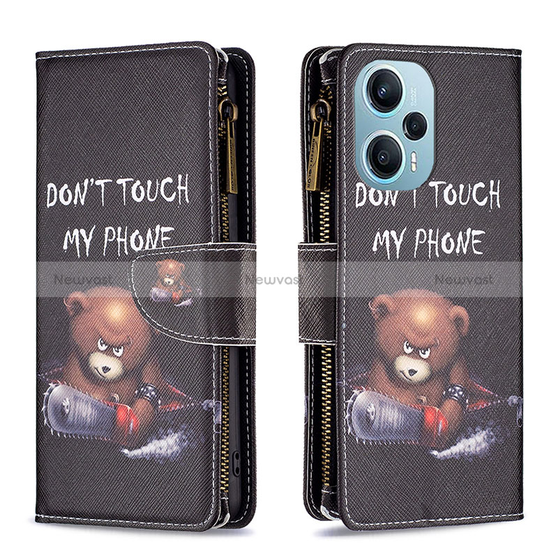 Leather Case Stands Fashionable Pattern Flip Cover Holder B04F for Xiaomi Poco F5 5G