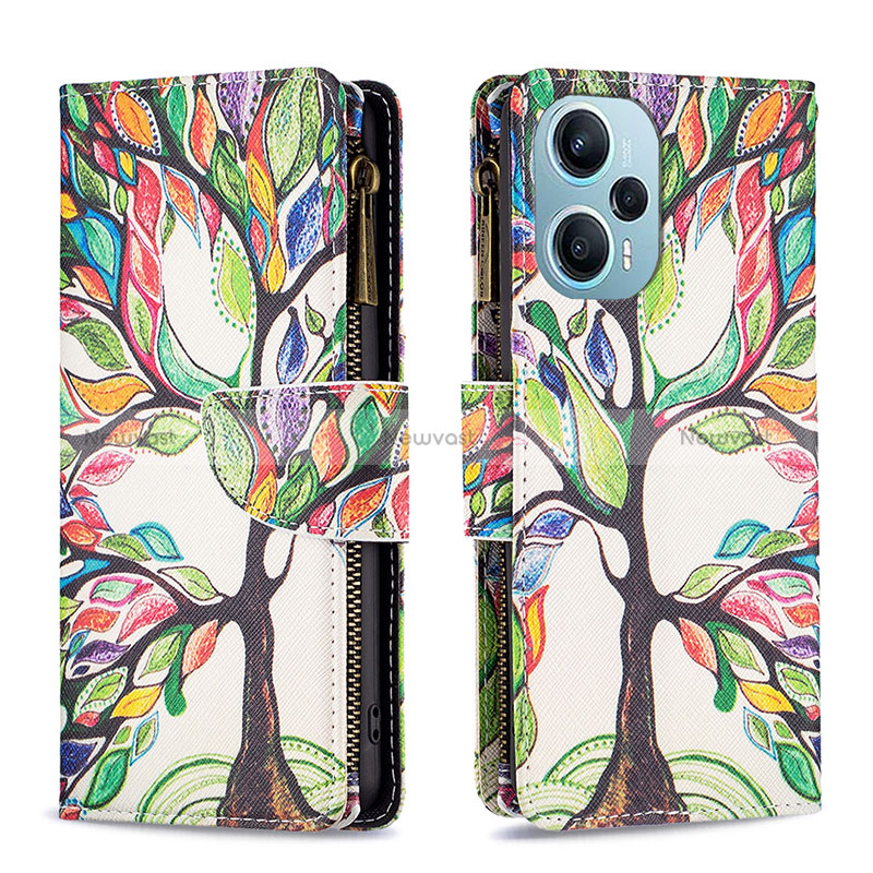 Leather Case Stands Fashionable Pattern Flip Cover Holder B04F for Xiaomi Poco F5 5G Green