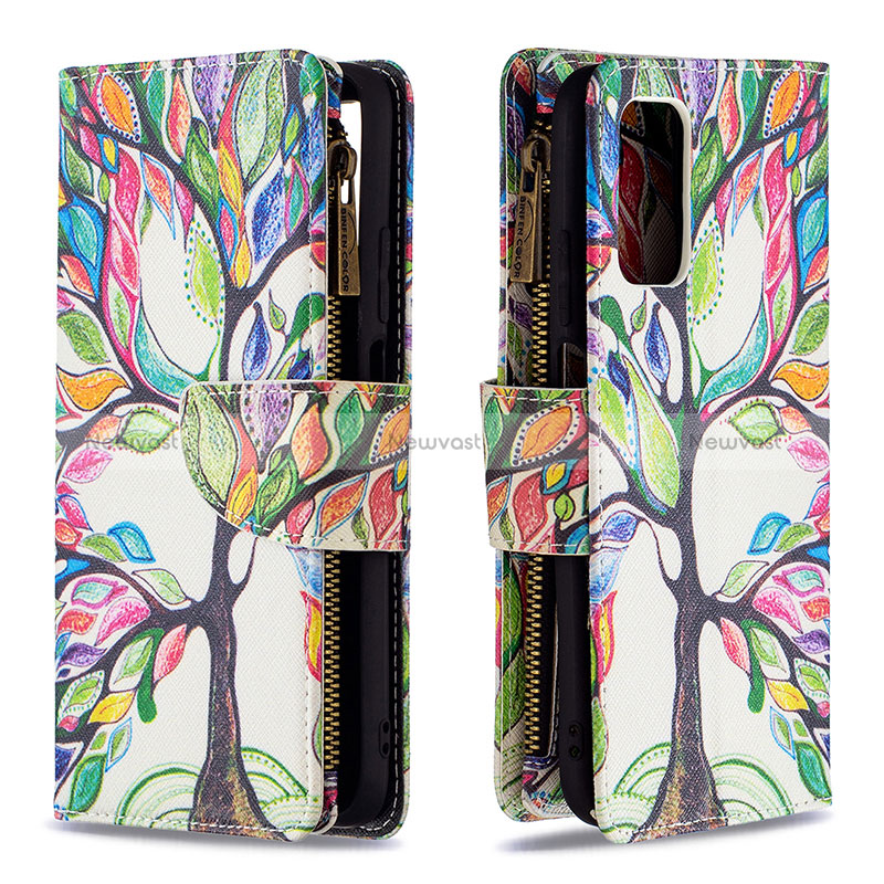 Leather Case Stands Fashionable Pattern Flip Cover Holder B04F for Xiaomi Poco M3 Green