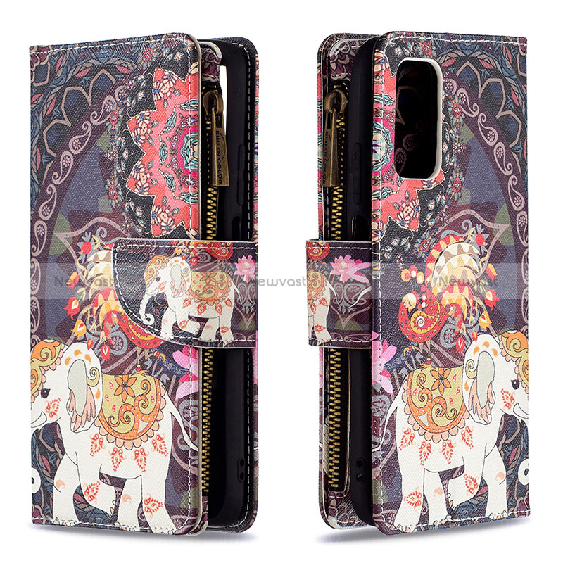 Leather Case Stands Fashionable Pattern Flip Cover Holder B04F for Xiaomi Poco M3 Red Wine