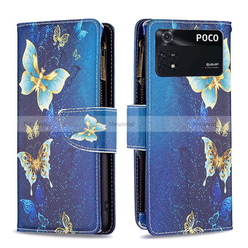 Leather Case Stands Fashionable Pattern Flip Cover Holder B04F for Xiaomi Poco M4 Pro 4G