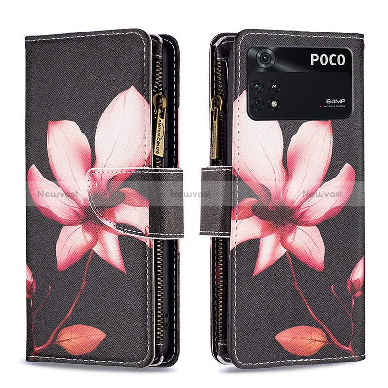 Leather Case Stands Fashionable Pattern Flip Cover Holder B04F for Xiaomi Poco M4 Pro 4G