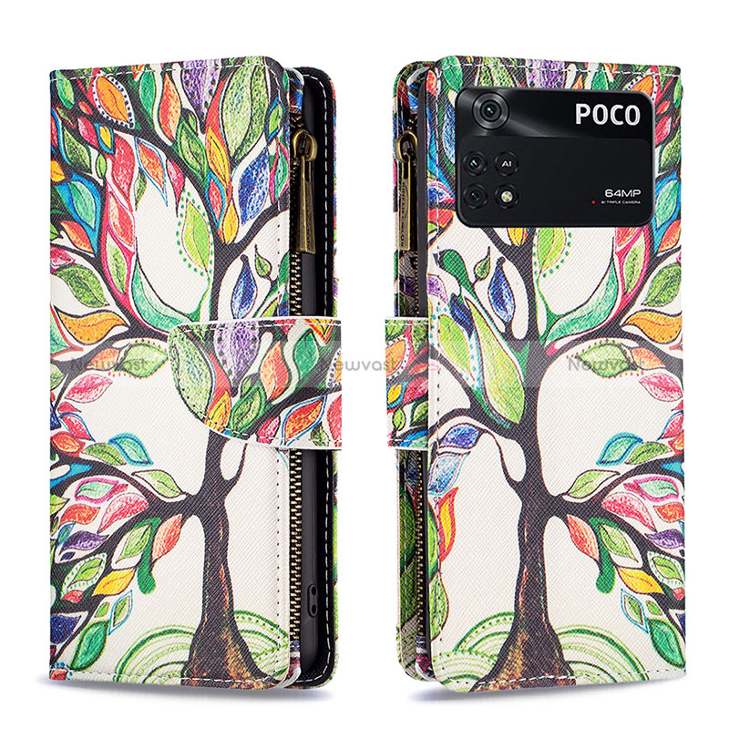 Leather Case Stands Fashionable Pattern Flip Cover Holder B04F for Xiaomi Poco M4 Pro 4G