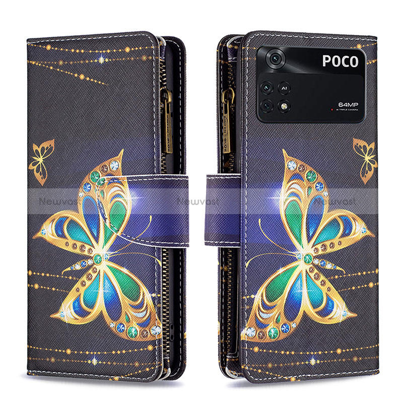 Leather Case Stands Fashionable Pattern Flip Cover Holder B04F for Xiaomi Poco M4 Pro 4G