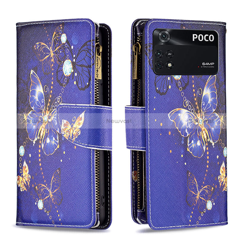 Leather Case Stands Fashionable Pattern Flip Cover Holder B04F for Xiaomi Poco M4 Pro 4G