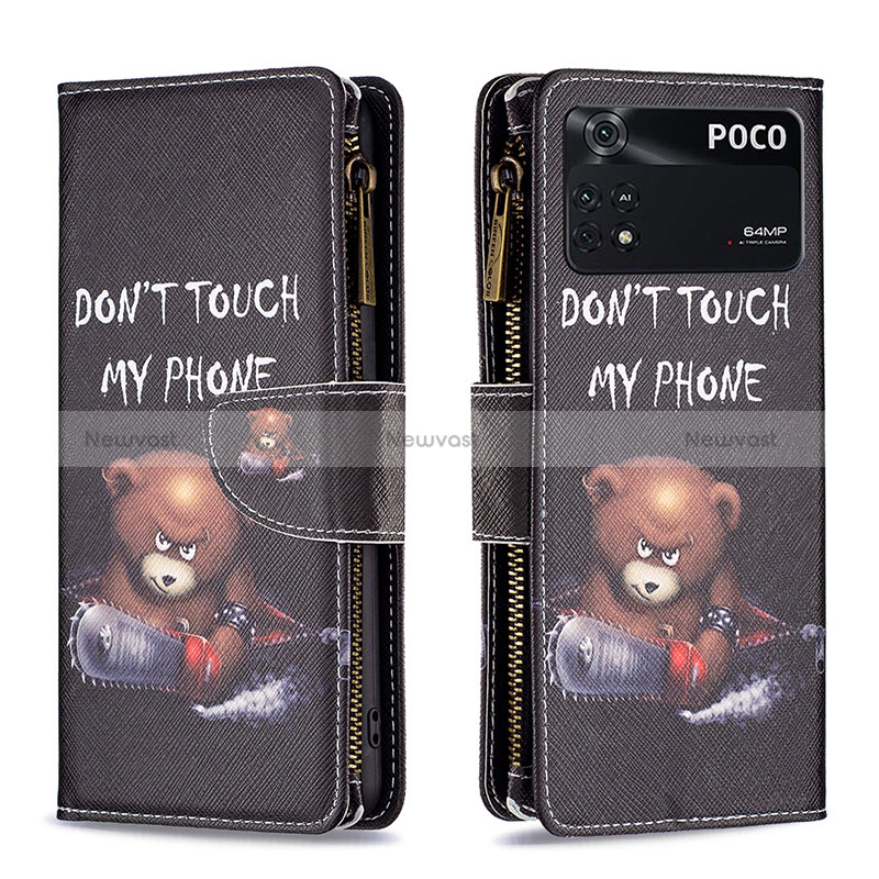 Leather Case Stands Fashionable Pattern Flip Cover Holder B04F for Xiaomi Poco M4 Pro 4G