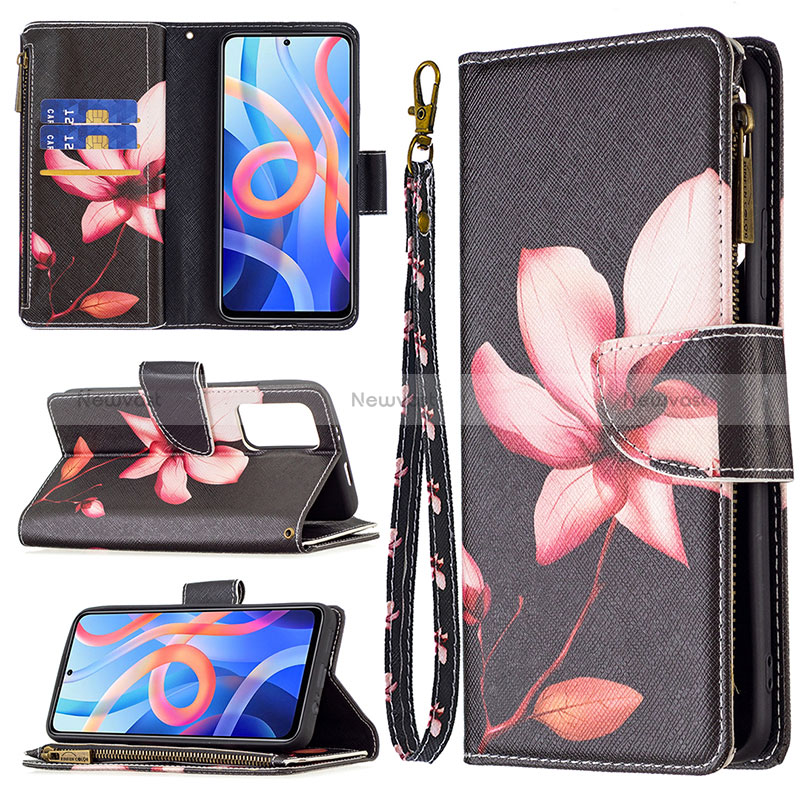 Leather Case Stands Fashionable Pattern Flip Cover Holder B04F for Xiaomi Poco M4 Pro 5G