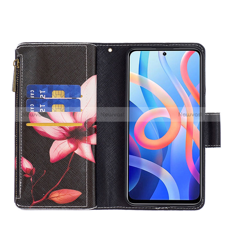 Leather Case Stands Fashionable Pattern Flip Cover Holder B04F for Xiaomi Poco M4 Pro 5G