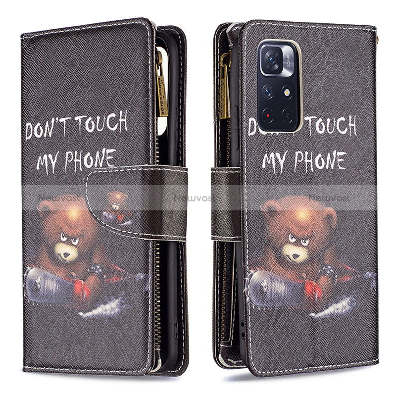 Leather Case Stands Fashionable Pattern Flip Cover Holder B04F for Xiaomi Poco M4 Pro 5G