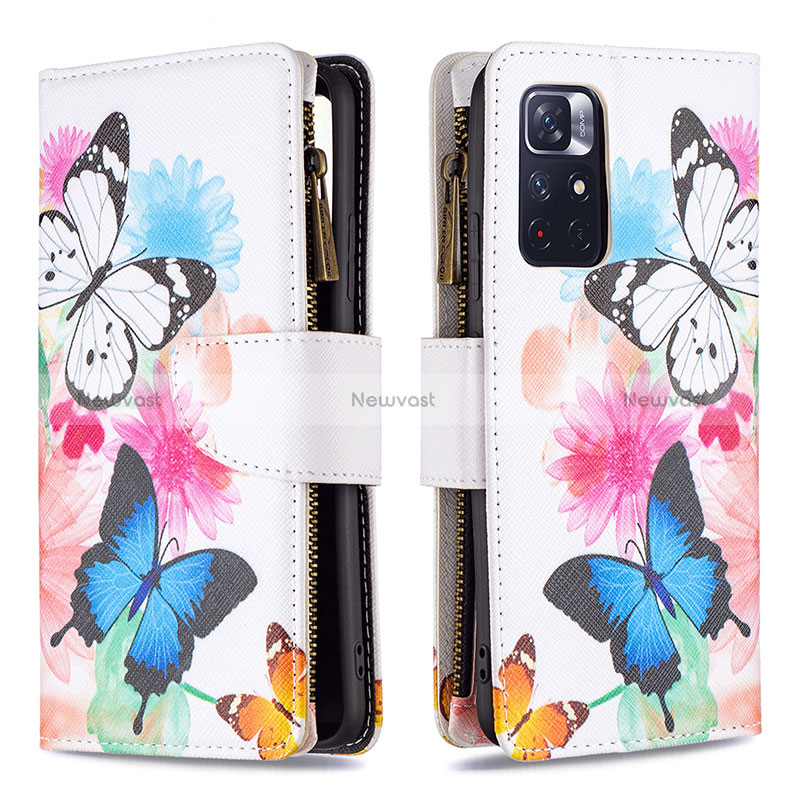 Leather Case Stands Fashionable Pattern Flip Cover Holder B04F for Xiaomi Poco M4 Pro 5G Colorful