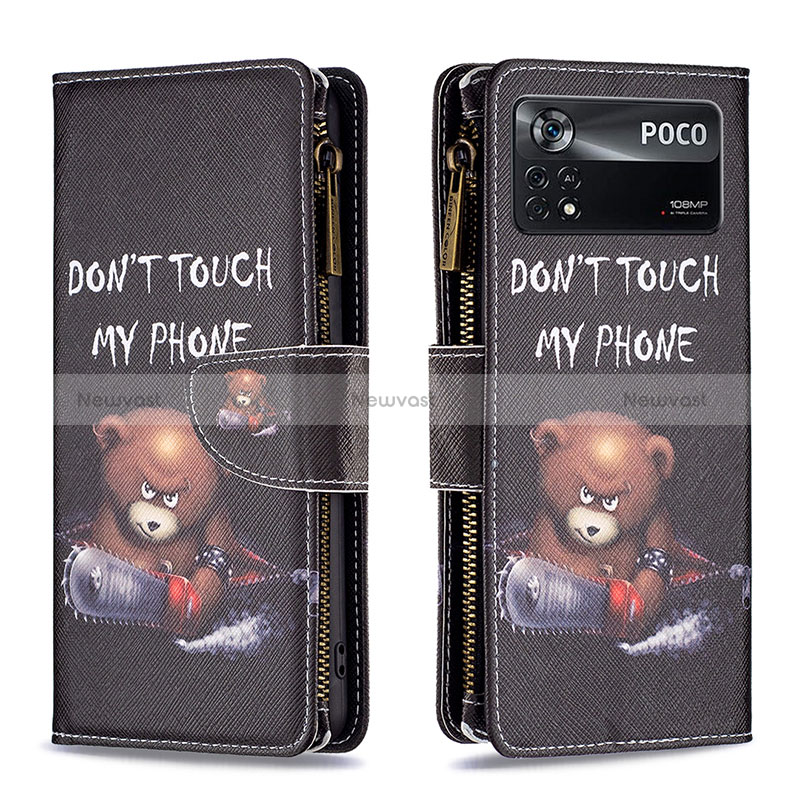 Leather Case Stands Fashionable Pattern Flip Cover Holder B04F for Xiaomi Poco X4 Pro 5G Dark Gray