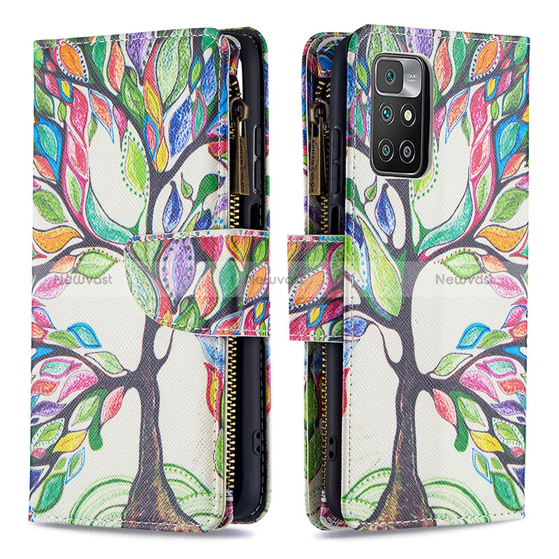 Leather Case Stands Fashionable Pattern Flip Cover Holder B04F for Xiaomi Redmi 10 4G Green