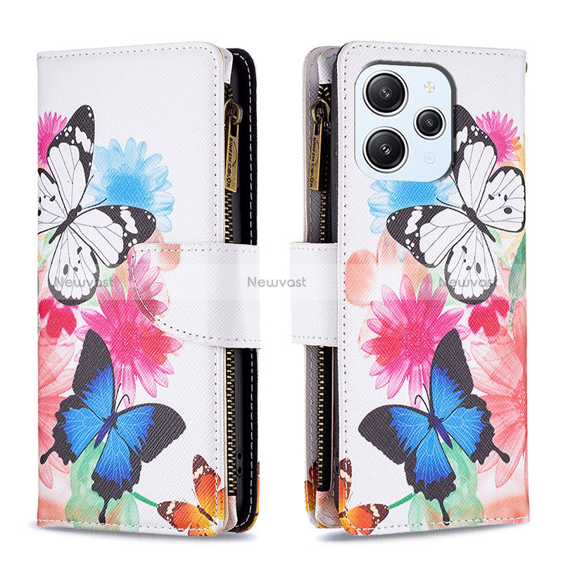 Leather Case Stands Fashionable Pattern Flip Cover Holder B04F for Xiaomi Redmi 12 4G Colorful