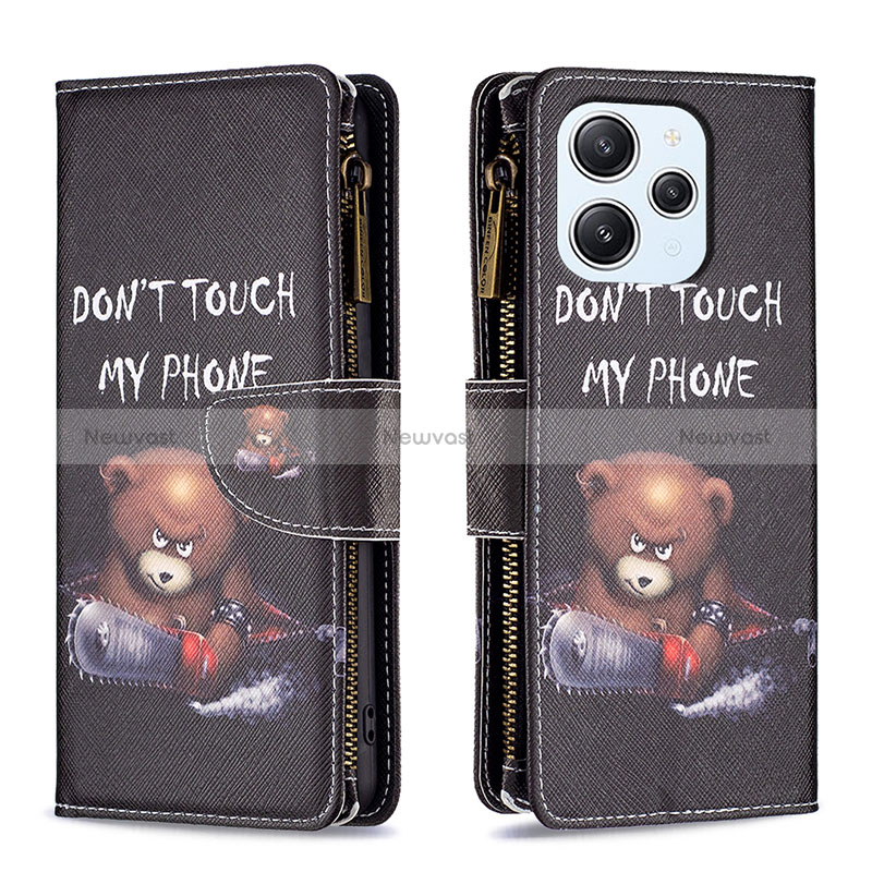 Leather Case Stands Fashionable Pattern Flip Cover Holder B04F for Xiaomi Redmi 12 4G Dark Gray