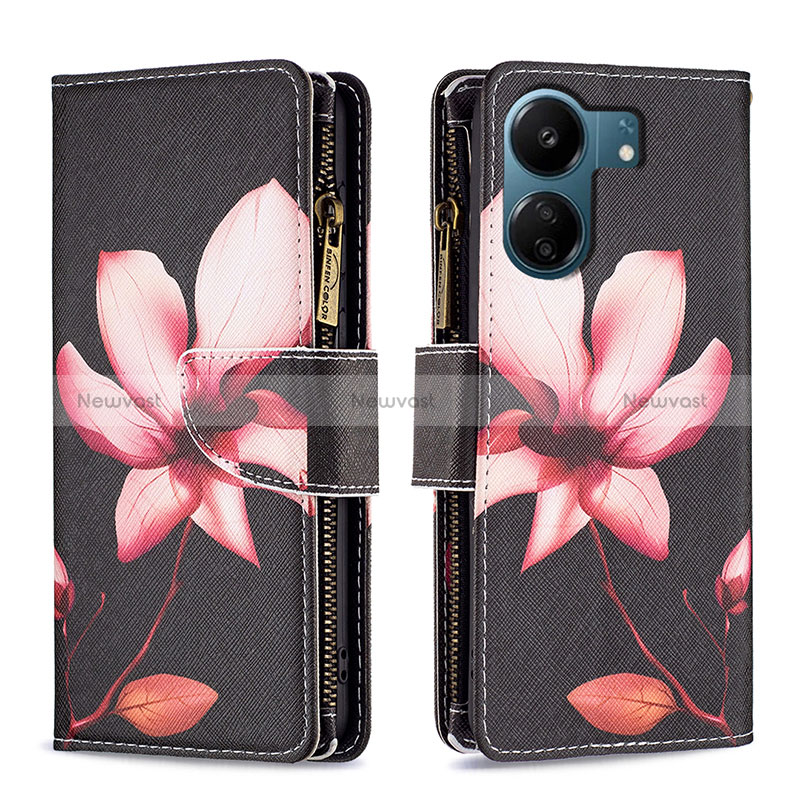 Leather Case Stands Fashionable Pattern Flip Cover Holder B04F for Xiaomi Redmi 13C