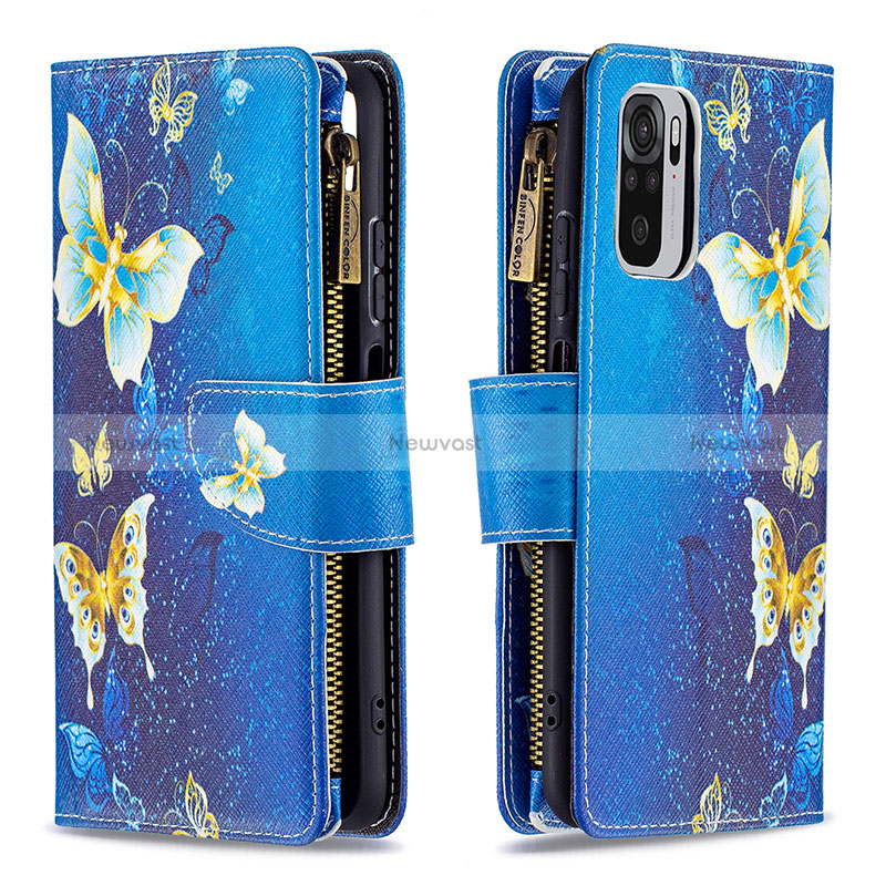 Leather Case Stands Fashionable Pattern Flip Cover Holder B04F for Xiaomi Redmi Note 10 4G Blue