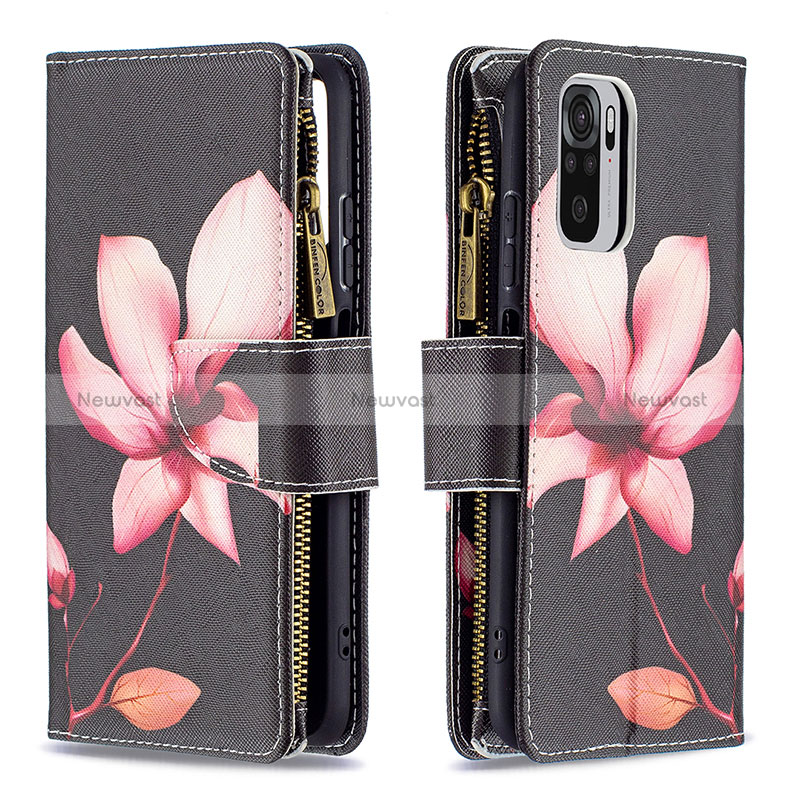 Leather Case Stands Fashionable Pattern Flip Cover Holder B04F for Xiaomi Redmi Note 10 4G Red