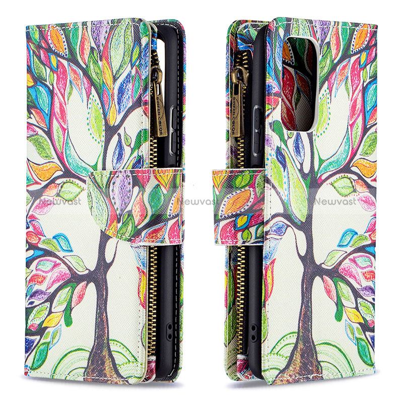 Leather Case Stands Fashionable Pattern Flip Cover Holder B04F for Xiaomi Redmi Note 10 Pro 4G Green